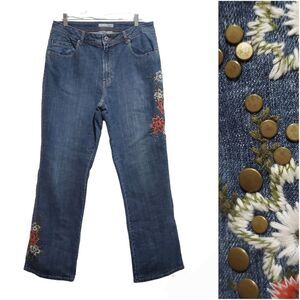 Chico's Platinum Embroidered Studded Boot Cut Jeans Size 2